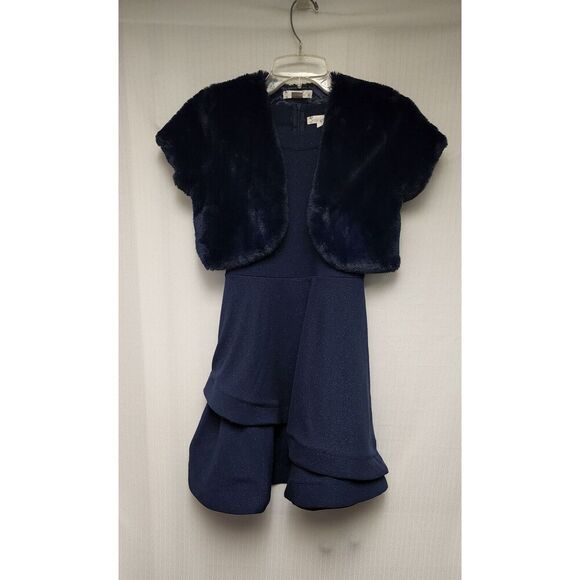 Knit Works Halter Neck Shimmer Navy Blue Party Dress Bolero Jacket Size 12 - Picture 6 of 8